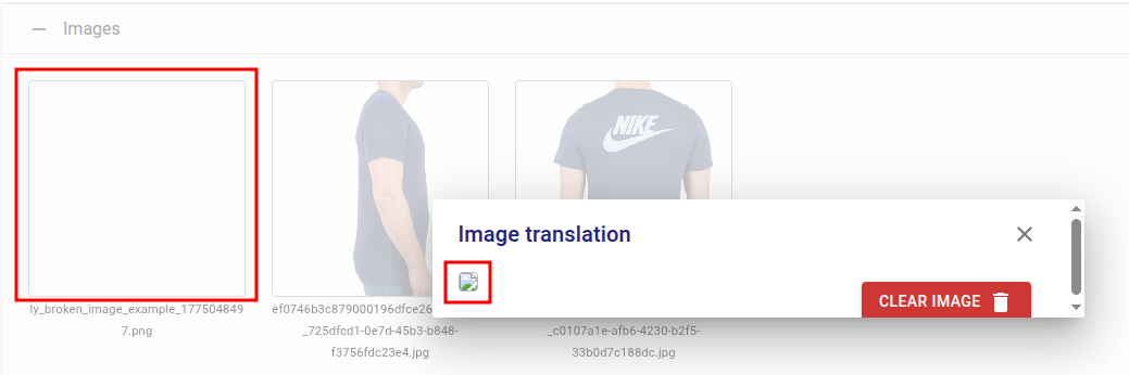 Example of a broken translated image in the langify Images section