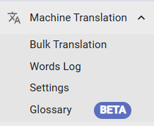Machine Translation section in the left hand main menu
