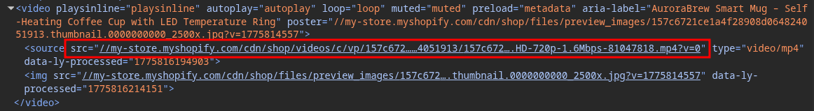 Inspecting the video element to find the src URL