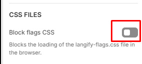 The Block flags CSS option in the langify App Embeds settings.