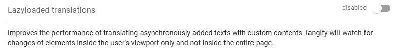 The Lazyloaded translations toggle in the langify Advanced Settings.