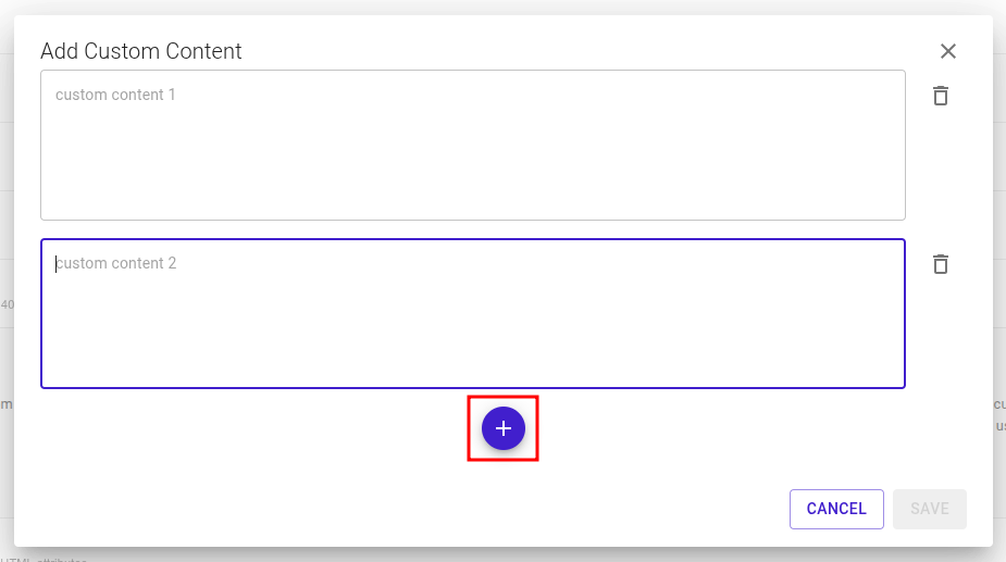 Custom Content creation overlay with highlighted plus icon at the bottom