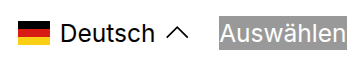 Language dropdown showing 'German' selected next to a submit button labeled 'Auswählen'.