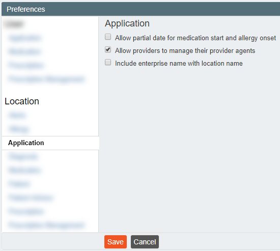 Application preferences section