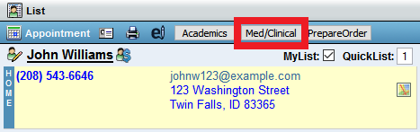 Med/Clinical button on client face page