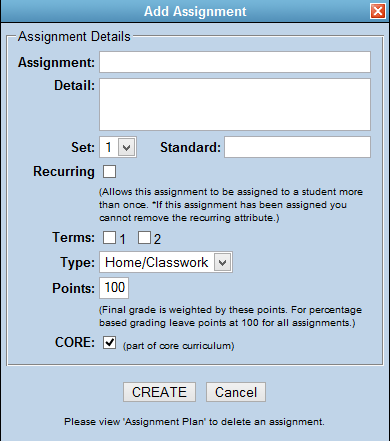 Screenshot showing assignment details form