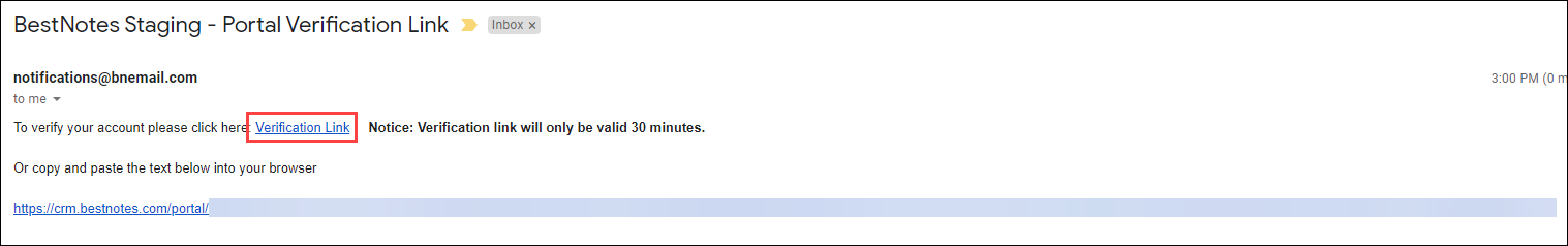 Verification email with link