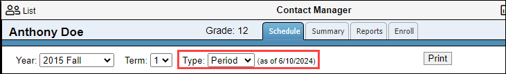 Type filter dropdown