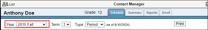 Year filter dropdown