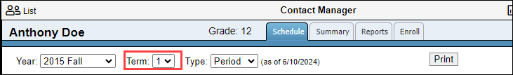 Term filter dropdown