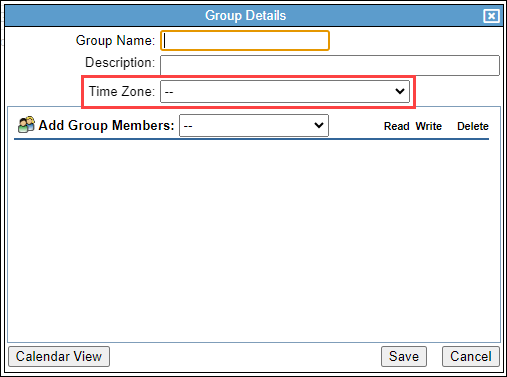 Screenshot showing the Time Zone drop-down menu.