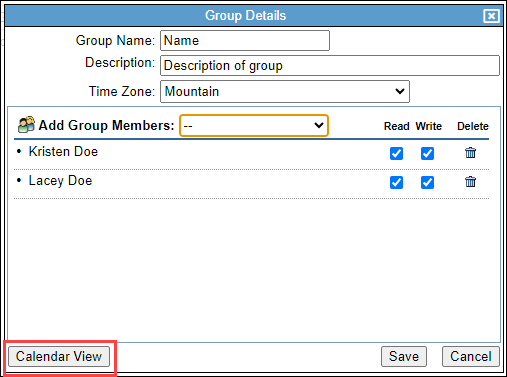 Screenshot showing the 'Calendar View' button.
