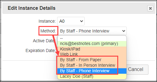 By Staff delivery method selected