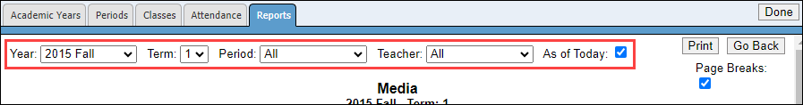 Class Roster filters