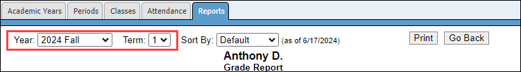 Grade Report filters