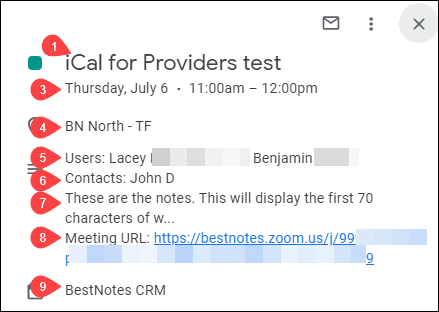 Example of an iCal appointment displayed in an external calendar