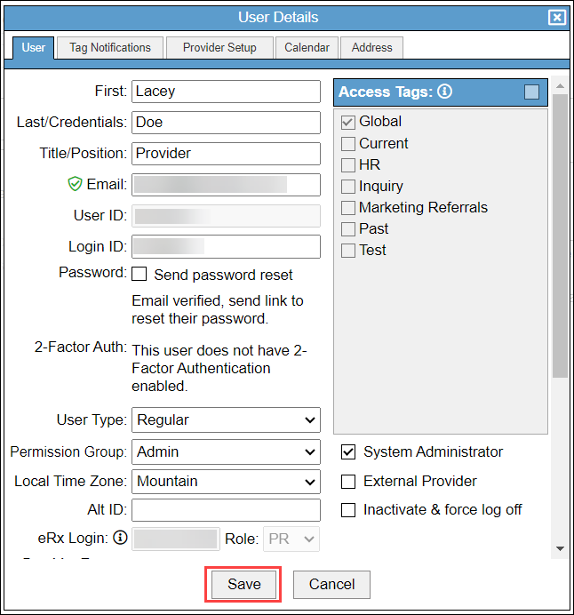 Screenshot of Save button
