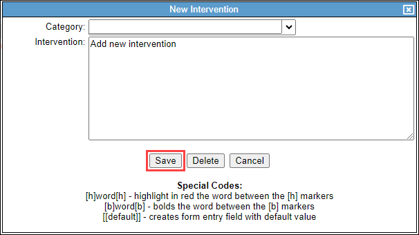 Save button