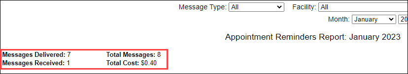 Screenshot showing summary information at the top of the report