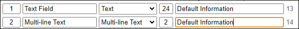 Screenshot showing the Default Value field for Text and Multi-line Text