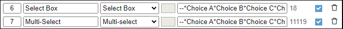 Screenshot showing the Default Value field for Select Box and Multi-select with example options