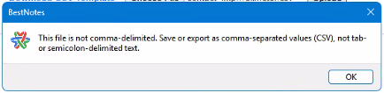 Screenshot showing CSV format error