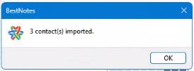 Screenshot showing import confirmation