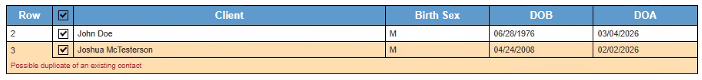 Screenshot showing orange entry for possible duplicate