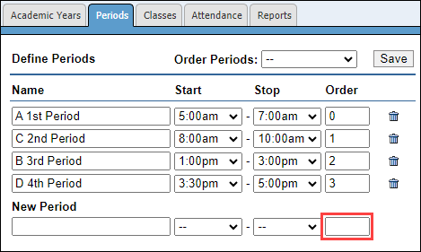 Period order number field