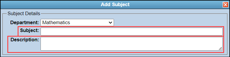 Subject and Description fields