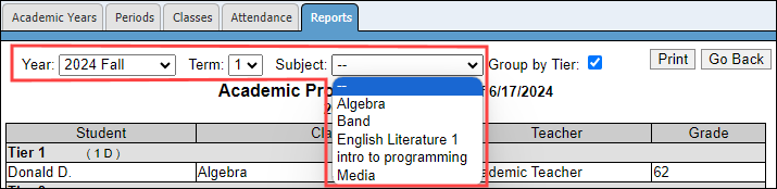 Academic Probation filters