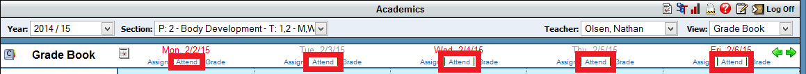 Screenshot showing the 'Attend' link.