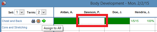 Screenshot showing an assignment unassigned (white box) before saving.