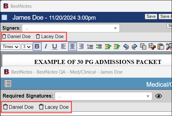 Signatures section