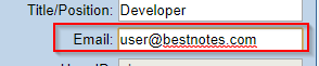 User details area showing email field