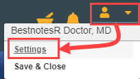 Settings menu from user name