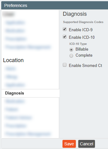 Diagnosis preferences section