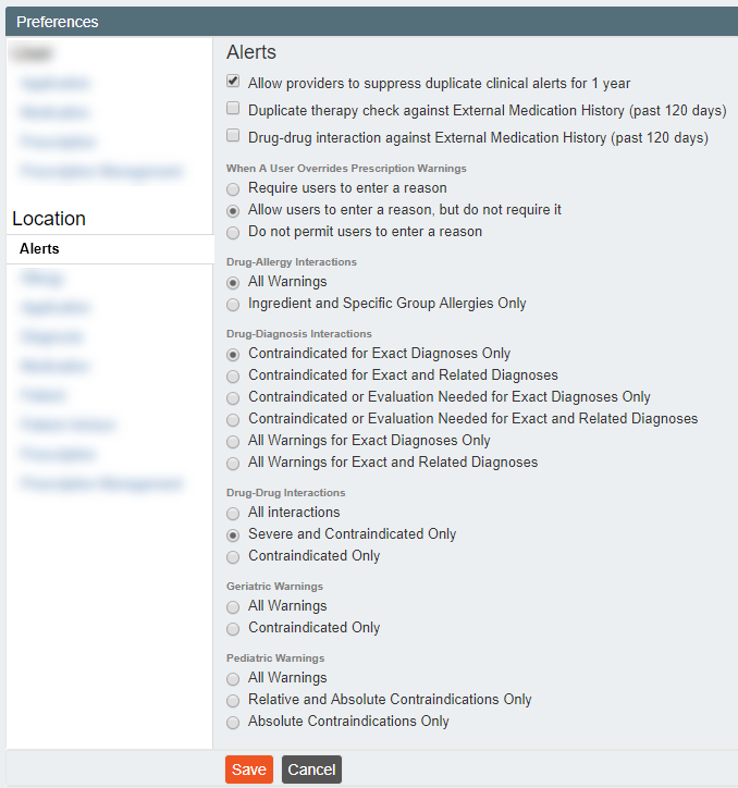 Alerts preferences section