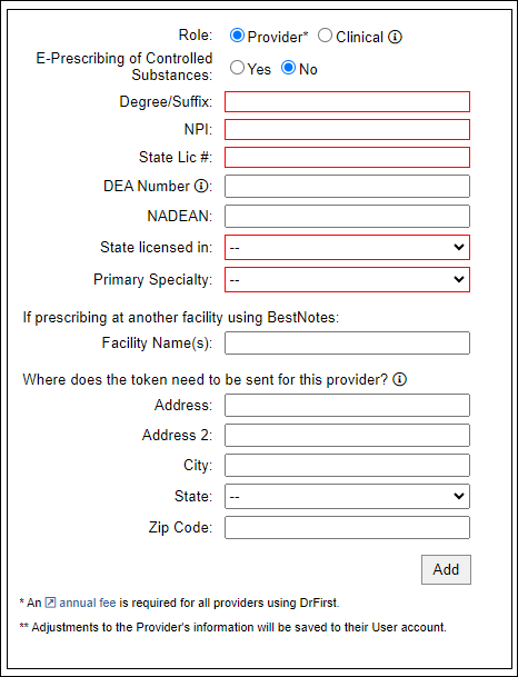 Provider user details for non-controlled substances