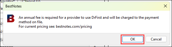 Annual fee alert message