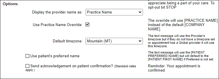 Screenshot showing the 'Options' section