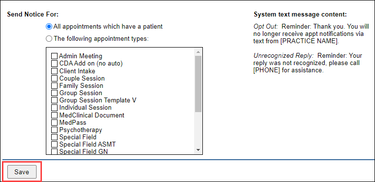 Screenshot showing the 'Save' button