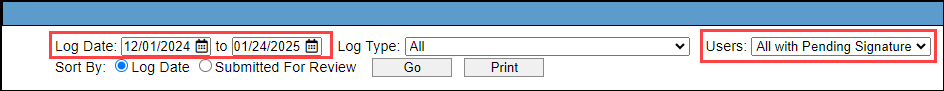 Pending Signatures report filters