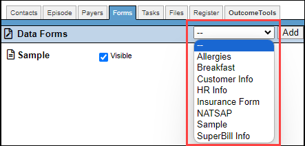 Select Data Form from dropdown