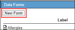 Screenshot showing the Data Forms list with New Form button highlighted