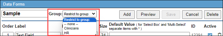 Screenshot showing the Group dropdown menu