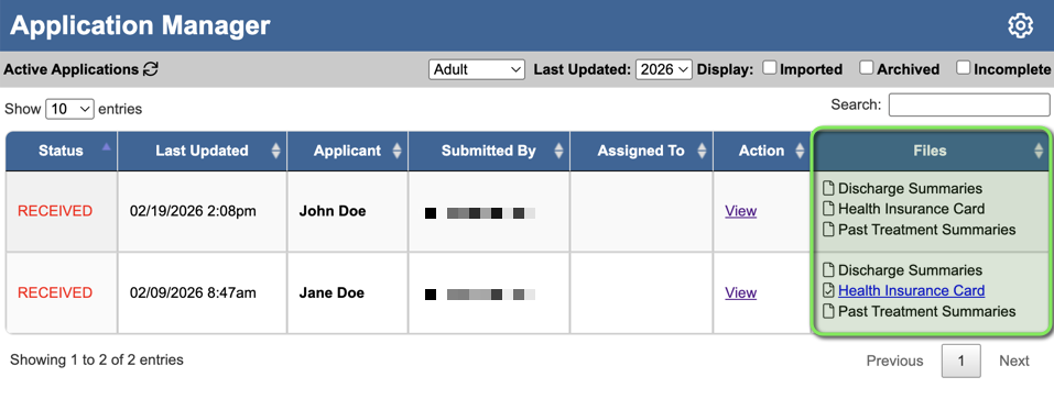 Screenshot of reviewing submitted documents in Application Manager