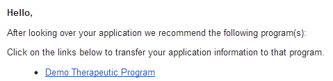 Transfer email example
