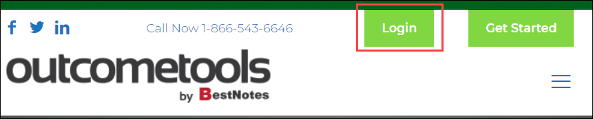 OutcomeTools website with Login button highlighted