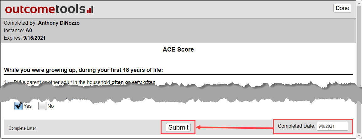 Update Completed Date and Submit button